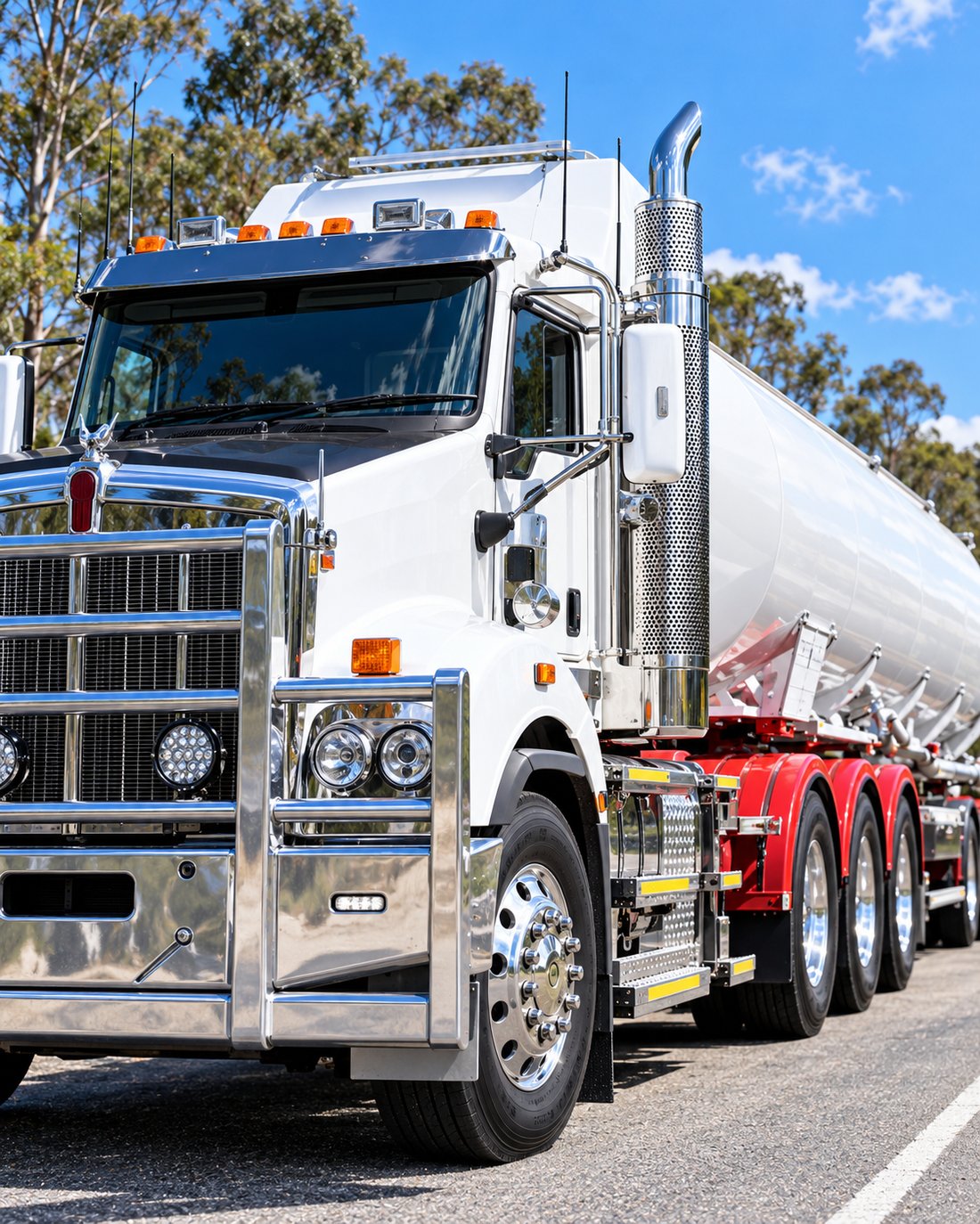 Polished chrome tanker truck on a highway