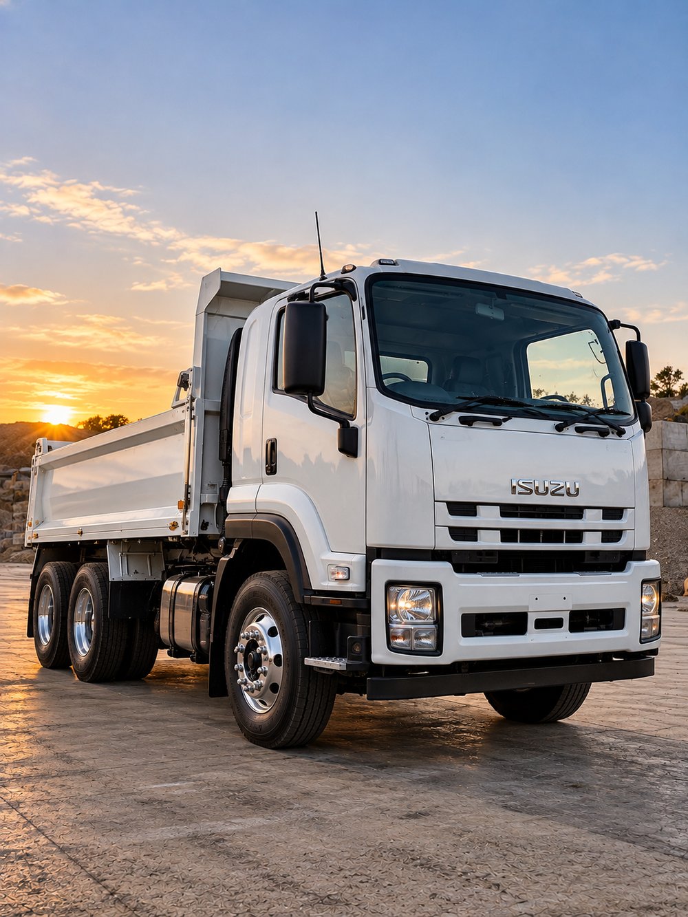 Isuzu tipper at sunset