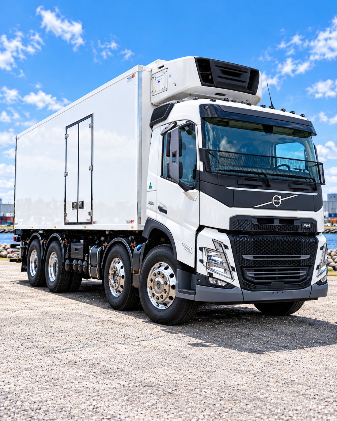 Volvo refrigerated truck at the harbour