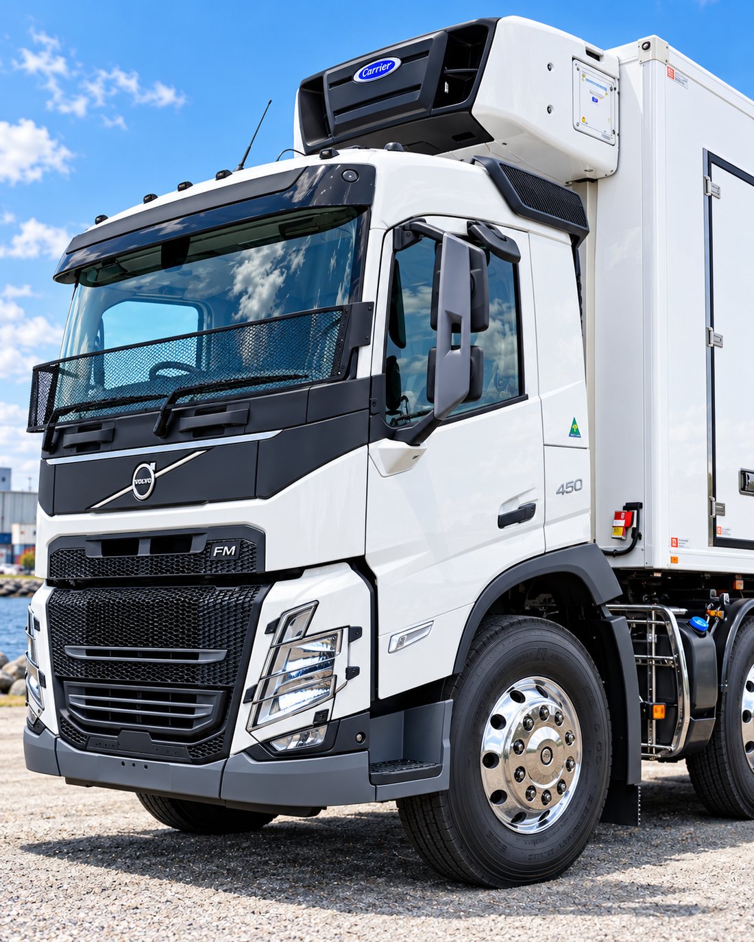 Volvo refrigerated truck by the harbour